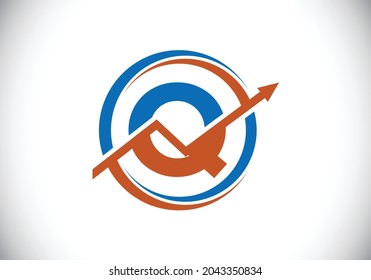 Diseño inicial del símbolo del alfabeto monograma Q incorporado con la flecha. Concepto de logotipo financiero o de éxito. emblema de letra. Logotipo de la identidad comercial y de empresa de contabilidad