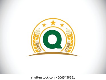 Initial Q monogram alphabet symbol design incorporated with Wheat, barley, or rye. Agriculture logo concept. Font emblem. Logo for agriculture business and company identity
