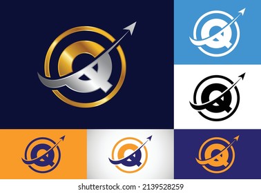 Initial Q monogram alphabet symbol design incorporated with the arrow. Financial or success logo concept. Font emblem. Logo for accounting business and company identity