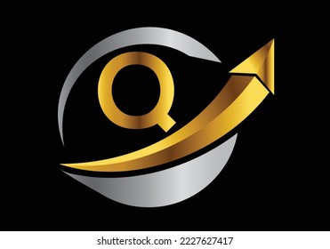Initial Q monogram alphabet symbol design incorporated with the arrow. Financial or success logo concept.