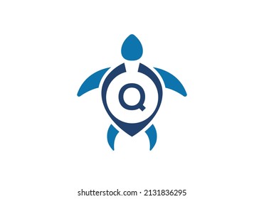 Initial Q monogram alphabet with Turtle. turtle logo design vector template. Font emblem. Modern vector logo for business and company identity
