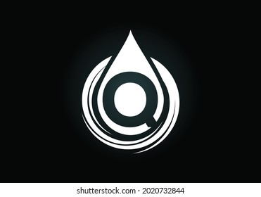 Initial Q monogram alphabet with water drop in a spiral. Waterdrop logo design vector template. Font emblem. Modern vector logo for business and company identity