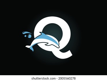 Initial Q monogram letter alphabet with a Dolphin logo design. Water Animal icon. Font emblem. Modern vector logotype for business and company identity.