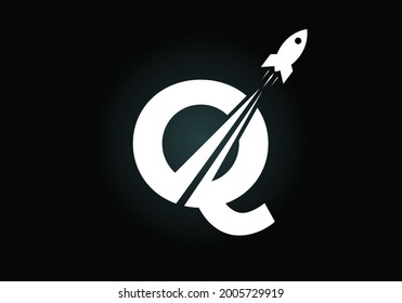 Anfangsbuchstaben Q Monogramm mit Rocket Logo-Design. Raketensymbol. Schriftemblem. Moderner Vektorlogotyp für Geschäfts- und Firmenidentität.