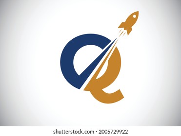 Initial Q monogram letter alphabet with a Rocket logo design. Rocket icon. Font emblem. Modern vector logotype for business and company identity.