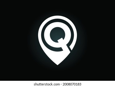 Initial Q monogram letter alphabet with location icon pin sign. Font emblem. Navigation map, GPS, direction, place, compass, contact, search concept. Modern vector logo design for business and company