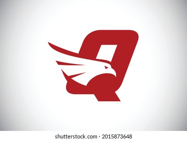 Alfabeto de letra monograma Q inicial con símbolo de espacio negativo de la cabeza águila. Ilustración vectorial de la cabeza de águila creativa. Diseño de logotipo moderno para negocios e identidad de la empresa.