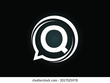 Alfabeto inicial de letra monograma Q con un icono de charla de burbuja. Conversando, chateando el concepto de logo. Diseño de logotipo moderno para un negocio de consultoría, e identidad de empresa.