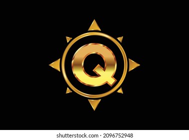 Initial Q monogram letter alphabet in a compass. Font emblem. Compass logo sign symbol. Modern vector logo design for business and company identity.