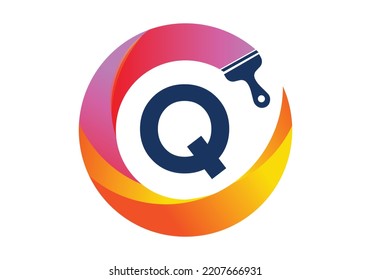 Initial Q monogram letter alphabet in a circle with brush splash. transparent gradient color style, creative letter a logo design . Modern vector logo design for painting business and company identity