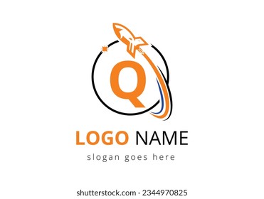 Initial Q monogram letter alphabet with a Rocket logo design. Rocket icon. Font emblem. Modern vector logotype Template