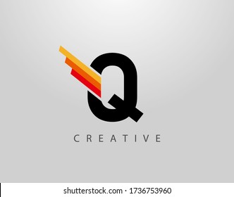 Initial Q Monogram Logo. Abstract Wing and Strip Q letter Icon