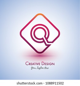 Initial Q Rounded Rectangle Framed Letter Logo Design Vector with Gradient Colors