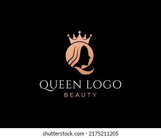 Initial Q Royal Beauty Queen Woman Face with Crown Logo Design Vector