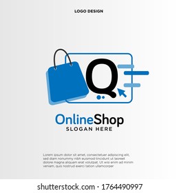 Vorlage für die Designs des Q Shop-Erstmodells. Illustration Vektorgrafik des Buchstaben Q und Shop-Beutel Kombination Logo Design Konzept. Ideal für E-Commerce, Verkauf, Discount oder Shop Web Element. Firmenlogo