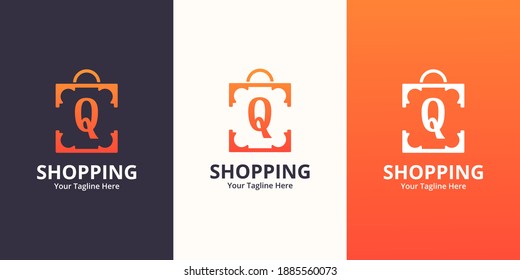 Plantilla de diseños iniciales del logotipo de Q Shop. Ilustración vectorial gráfico del concepto de diseño del logotipo combinado de letras y bolsas de compra. Perfecto para Ecommerce, venta, descuento o elemento web de tienda. Emblema de la empresa