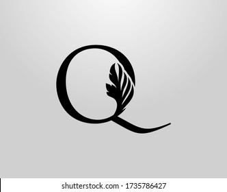 Initial Q Swirl Logo. Classic Q Letter Design Vector with Black Color and Floral Hand Drawn.