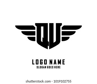 Initial Q & U wing logo template vector