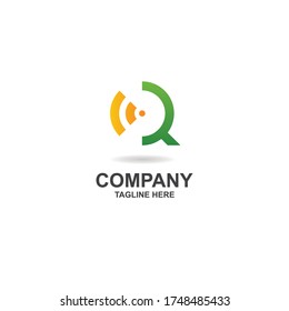 initial q with wifi logo design vector, icon, element, template