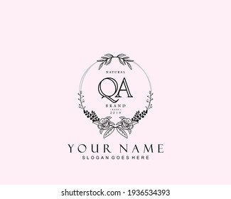 Initial QA beauty monogram and elegant logo design, handwriting logo of initial signature, wedding, fashion, floral and botanical with creative template.