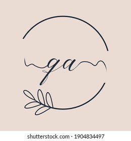 Initial QA logo Handwriting floral and botanical vector