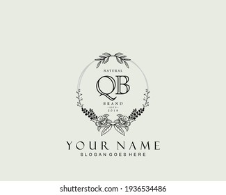Initial QB beauty monogram and elegant logo design, handwriting logo of initial signature, wedding, fashion, floral and botanical with creative template.