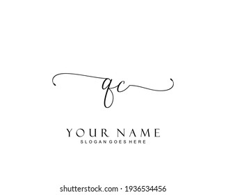 Initial QC beauty monogram and elegant logo design, handwriting logo of initial signature, wedding, fashion, floral and botanical with creative template.
