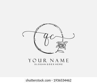 Initial QC beauty monogram and elegant logo design, handwriting logo of initial signature, wedding, fashion, floral and botanical with creative template.