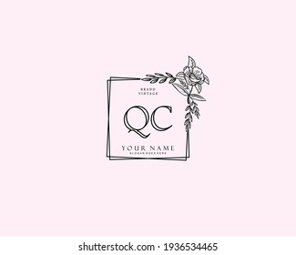 Initial QC beauty monogram and elegant logo design, handwriting logo of initial signature, wedding, fashion, floral and botanical with creative template.