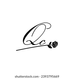 Initial QC handwriting flower typography ornament modern