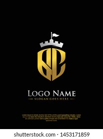 initial QC letter with shield style logo template vector