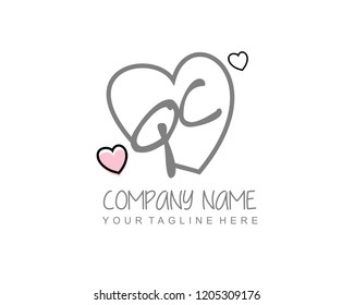 Initial QC with love logo template vector
