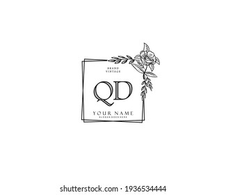Initial QD beauty monogram and elegant logo design, handwriting logo of initial signature, wedding, fashion, floral and botanical with creative template.