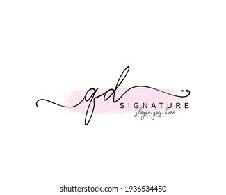 Monograma inicial de belleza QD y diseño elegante de logotipo, logotipo de escritura a mano de firma inicial, boda, moda, floral y botánica con plantilla creativa.