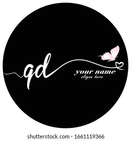 Initial QD logo handwriting vector butterfly illustration