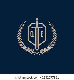 Initial QE elegant sword and shield icon vector template