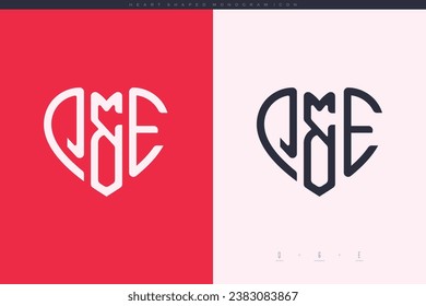 letras QE iniciales con el corazón rojo y el amor logotipo de icono plano concepto de monograma