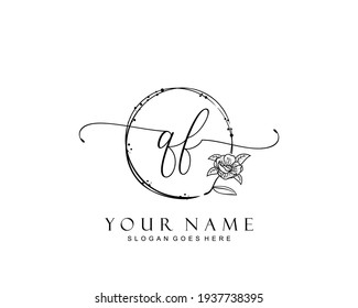 Initial QF beauty monogram and elegant logo design, handwriting logo of initial signature, wedding, fashion, floral and botanical with creative template.