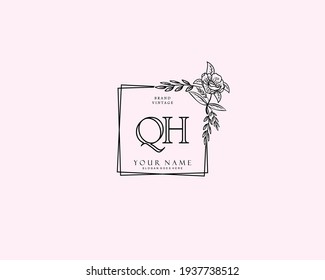 Initial QH beauty monogram and elegant logo design, handwriting logo of initial signature, wedding, fashion, floral and botanical with creative template.