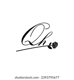 Initial QH handwriting flower typography ornament modern