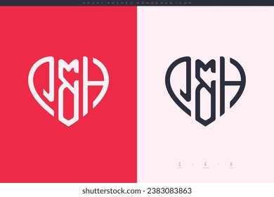 letras iniciales de QH con el corazón rojo y el amor logotipo de icono plano concepto de monograma
