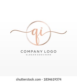 Initial QI beauty monogram and elegant logo design, handwriting logo of initial signature, wedding, fashion, floral and botanical with creative template.