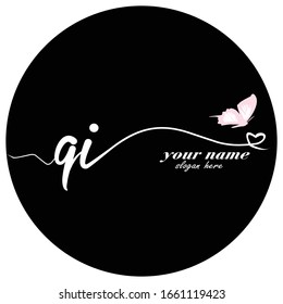 Initial QI logo handwriting vector butterfly illustration