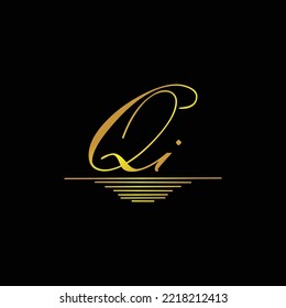 Initial QI logo signature elegant gold element