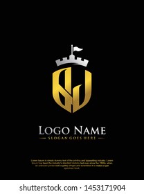 initial QJ letter with shield style logo template vector