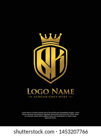initial QK letter with shield style logo template vector
