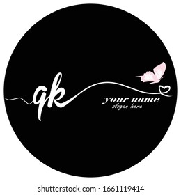 Initial QK logo handwriting vector butterfly illustration