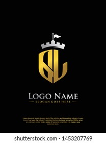 initial QL letter with shield style logo template vector