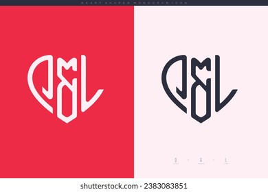 initial QL letters with red heart and love logo flat icon monogram concept
