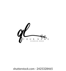 Initial QL logo handwriting floral typography ornament